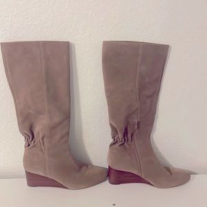 Mid calf suede wedge sole society boots size 8